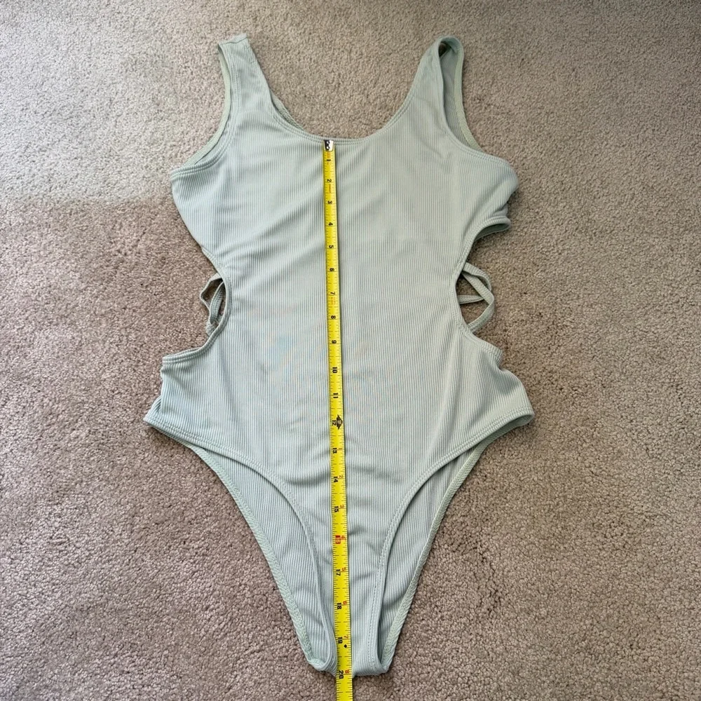 Girls Swimwear Mint Green Ribbed Knit One Piece Cut Out Swim Bathing Suit 14